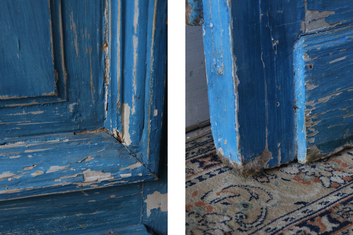 E121-1 フランスアンティーク アイアン装飾がはめ込まれたブルーの